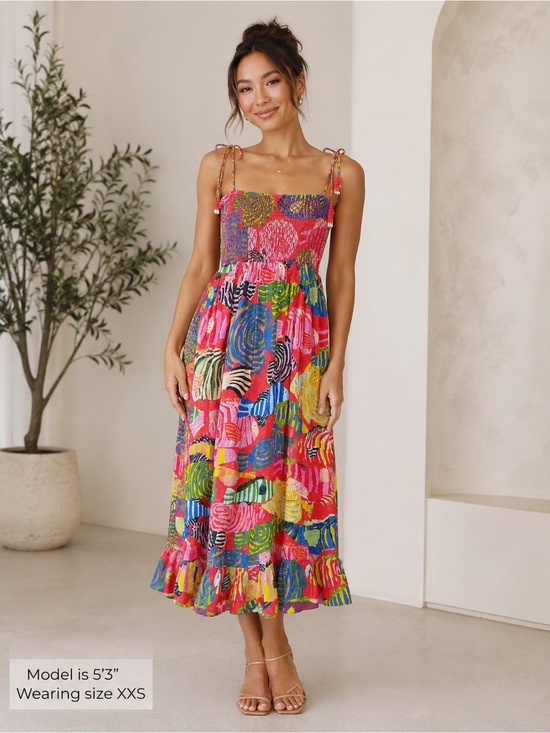 FARM Rio Dresses & Skirts - NWT Farm Rio Striped Fishes Red Midi Dress